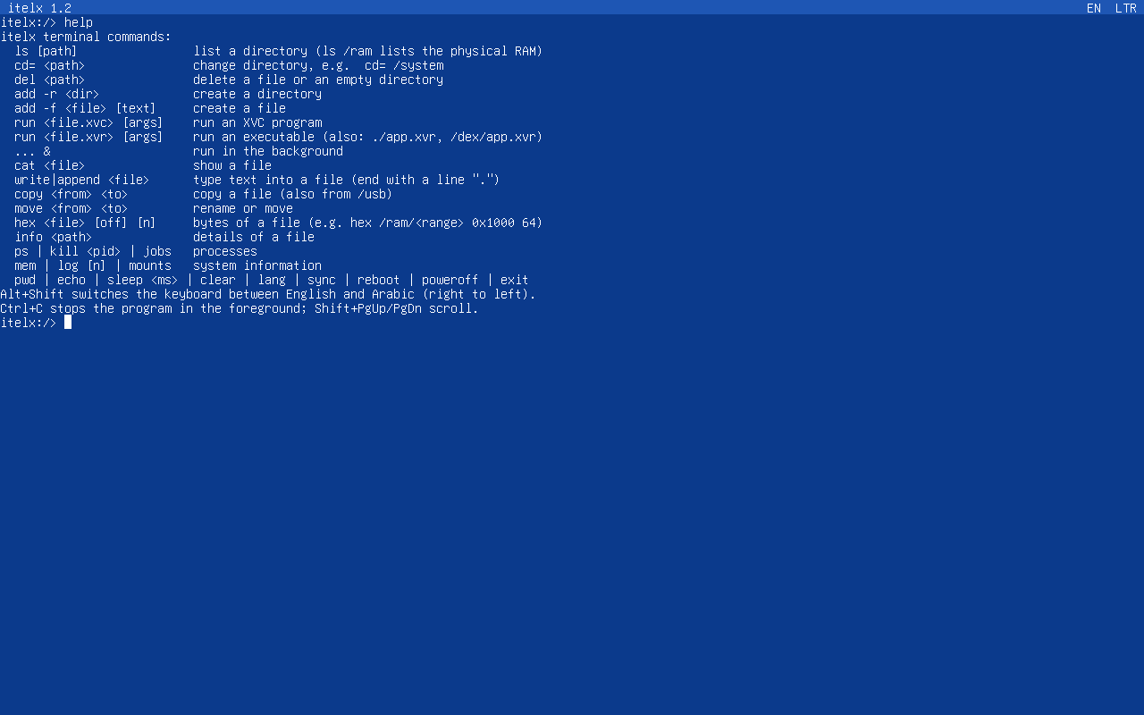 itelx terminal: help