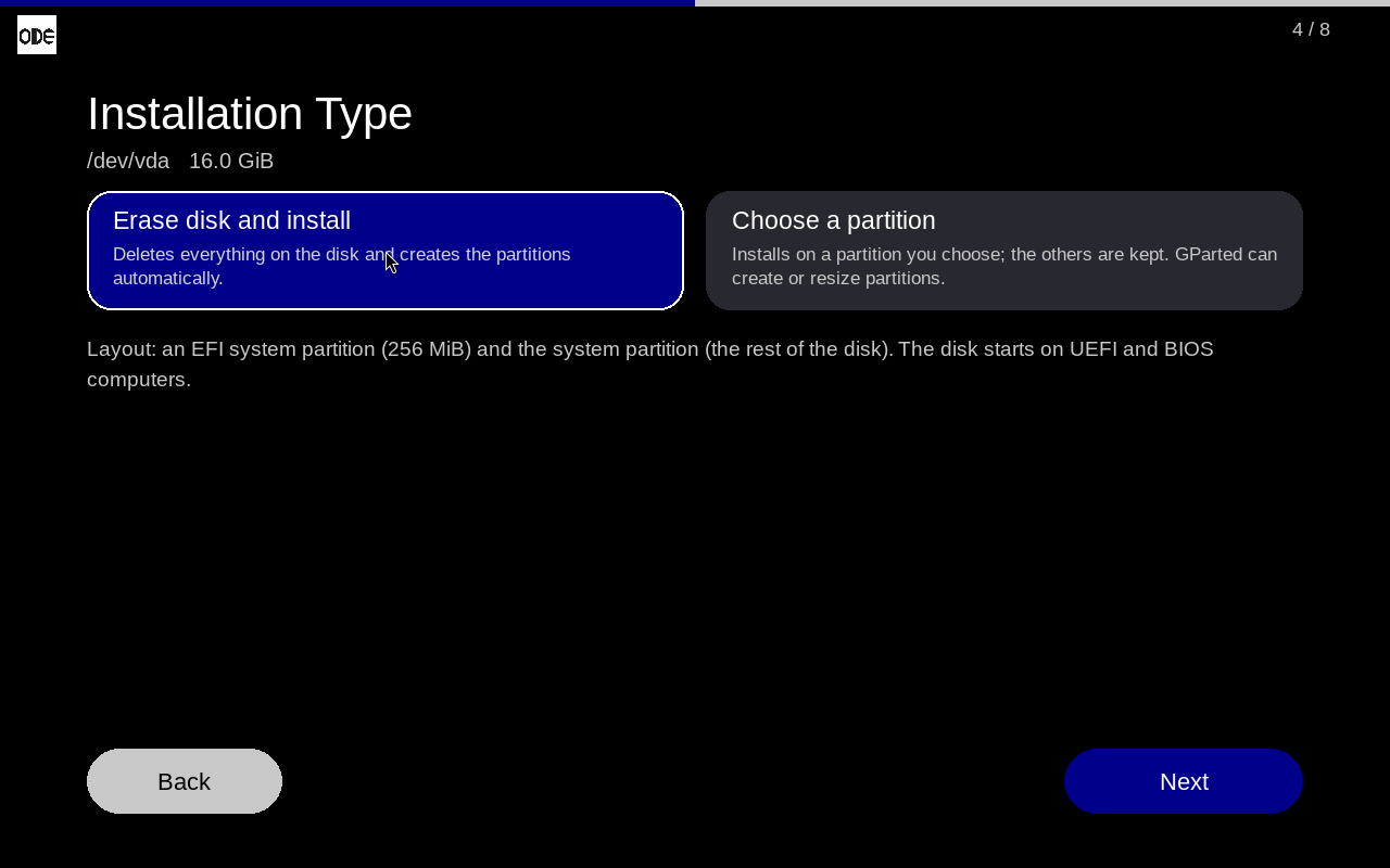 ODE: installation type page